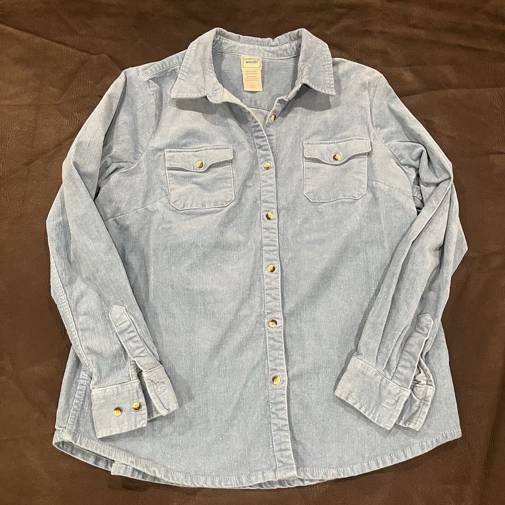 Scandia Woods Women's Large Light Blue Corduroy Button Up